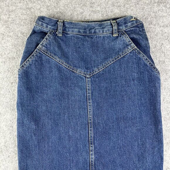 Vintage Cherokee Denim Maxi Skirt Size 5 Bareback 60s 70s Talon 42 USA Made - Picture 8 of 16